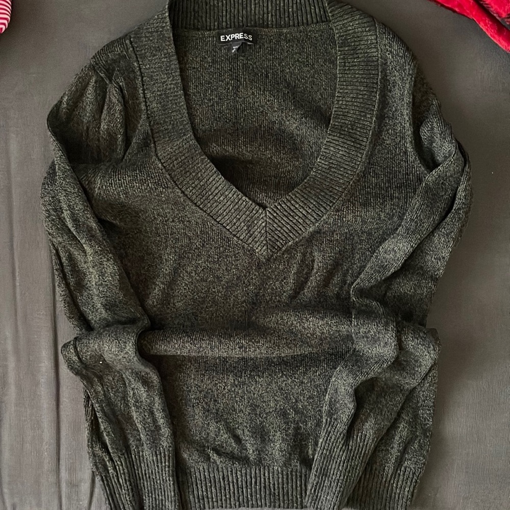 Express Size S Green V Neck Sweater